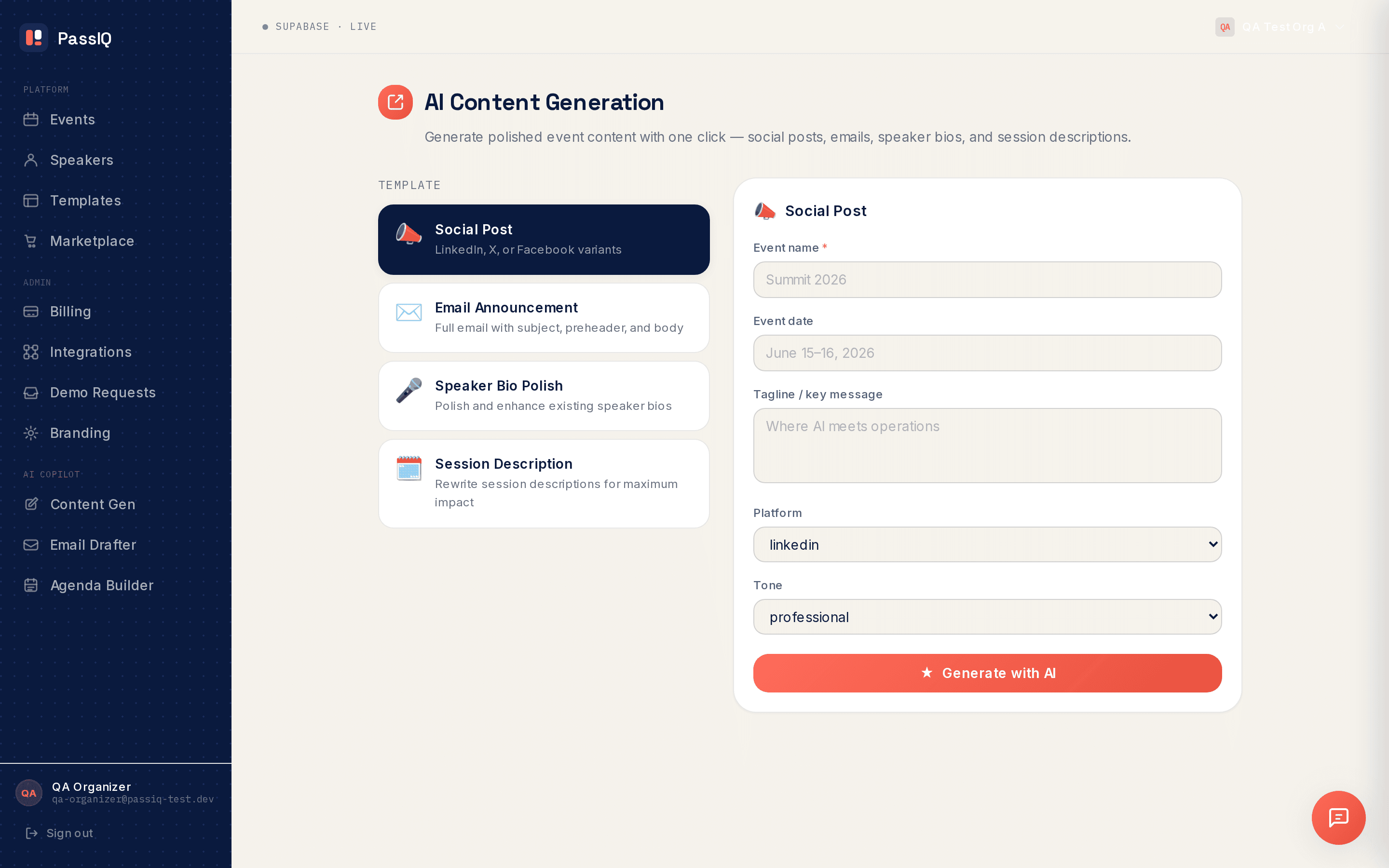 PassIQ AI Content Generation screen