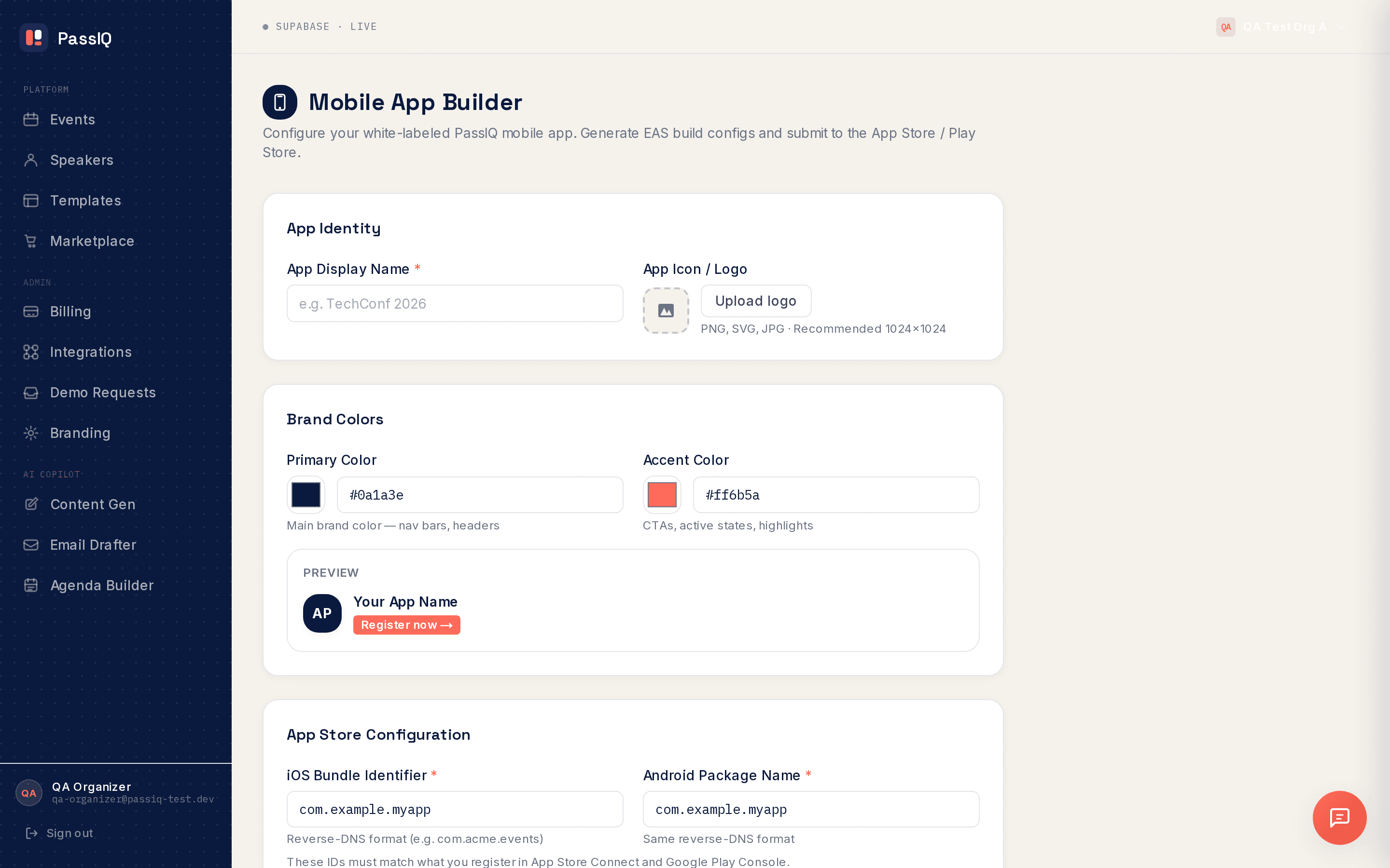 Mobile App Builder with brand colors
